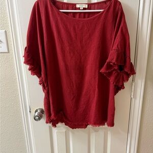 Umgee Red Ruffled Blouse